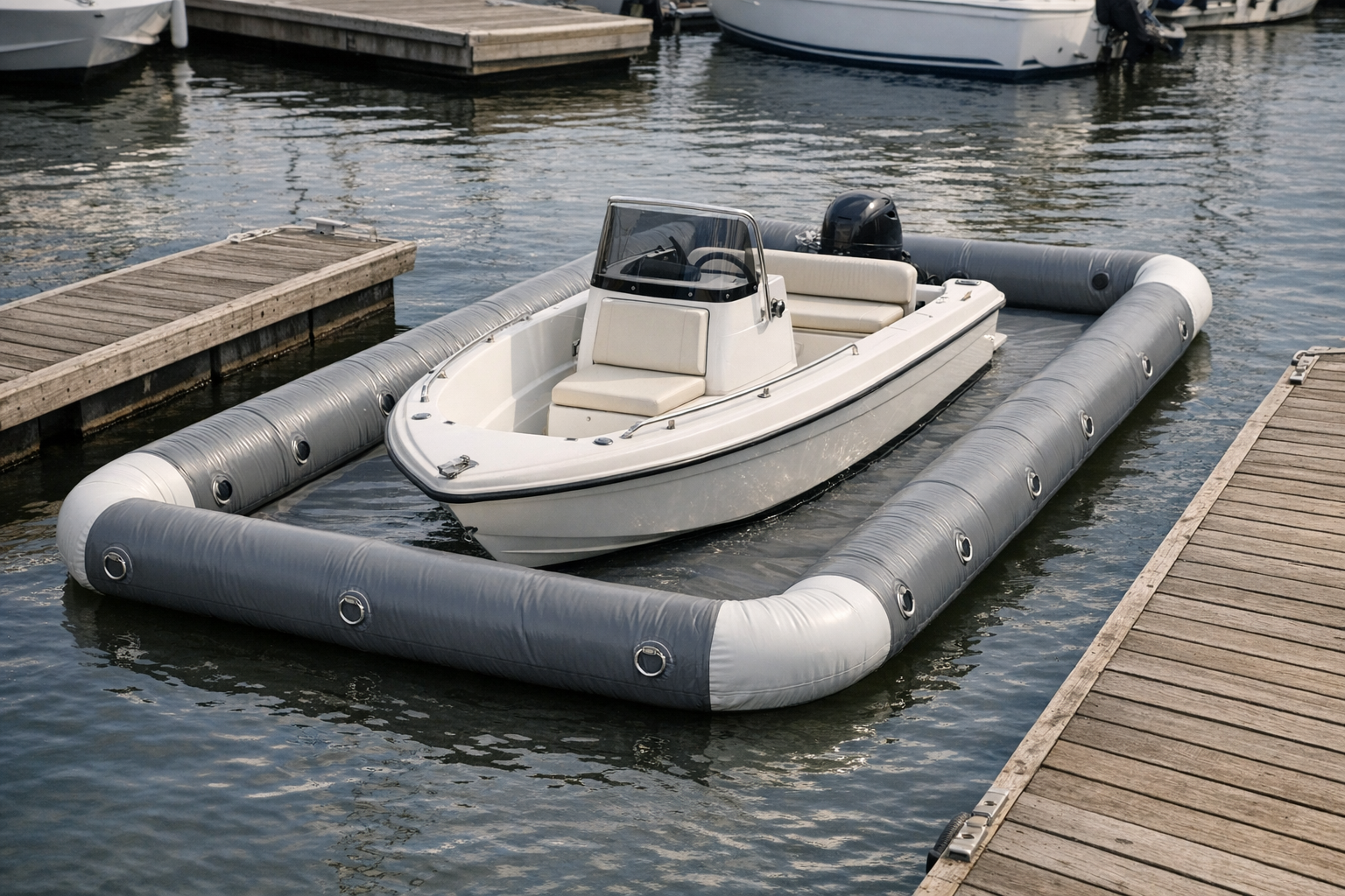 Yaska Boat Hull Cover mit kleinem Boot im Dock